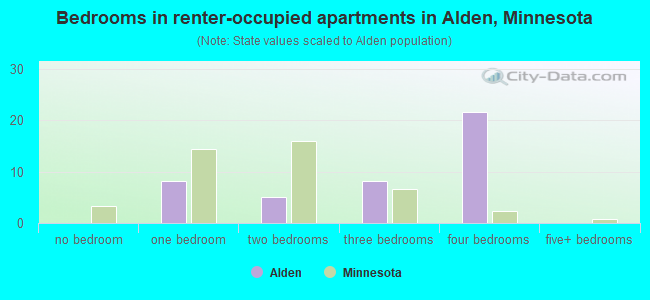 Bedrooms in renter-occupied apartments in Alden, Minnesota