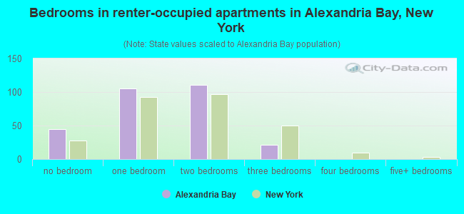 Bedrooms in renter-occupied apartments in Alexandria Bay, New York