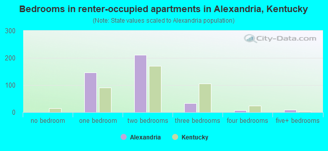 Bedrooms in renter-occupied apartments in Alexandria, Kentucky
