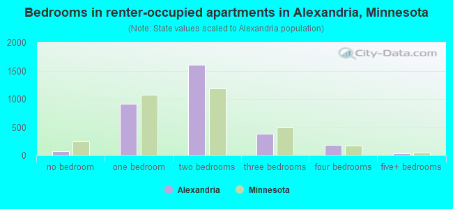Bedrooms in renter-occupied apartments in Alexandria, Minnesota