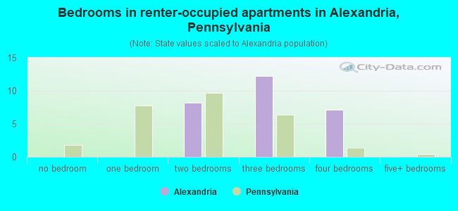 Bedrooms in renter-occupied apartments in Alexandria, Pennsylvania