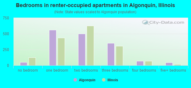 Bedrooms in renter-occupied apartments in Algonquin, Illinois