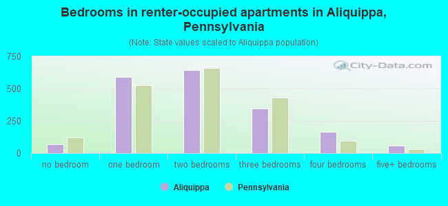 Bedrooms in renter-occupied apartments in Aliquippa, Pennsylvania