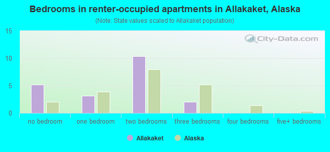 Bedrooms in renter-occupied apartments in Allakaket, Alaska