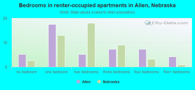 Bedrooms in renter-occupied apartments in Allen, Nebraska