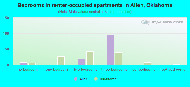 Bedrooms in renter-occupied apartments in Allen, Oklahoma