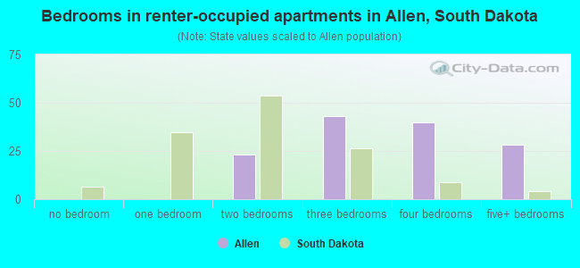 Bedrooms in renter-occupied apartments in Allen, South Dakota