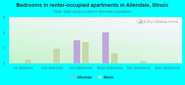 Bedrooms in renter-occupied apartments in Allendale, Illinois