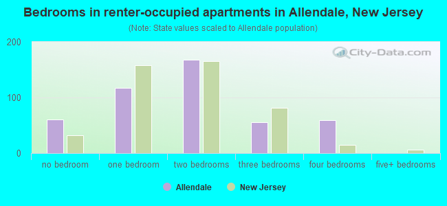 Bedrooms in renter-occupied apartments in Allendale, New Jersey