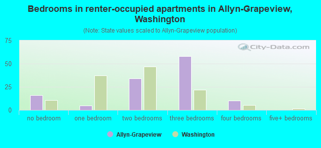 Bedrooms in renter-occupied apartments in Allyn-Grapeview, Washington
