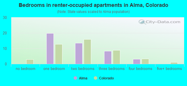 Bedrooms in renter-occupied apartments in Alma, Colorado