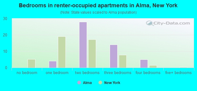 Bedrooms in renter-occupied apartments in Alma, New York