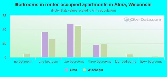 Bedrooms in renter-occupied apartments in Alma, Wisconsin