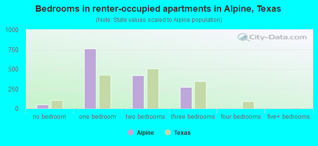 Bedrooms in renter-occupied apartments in Alpine, Texas