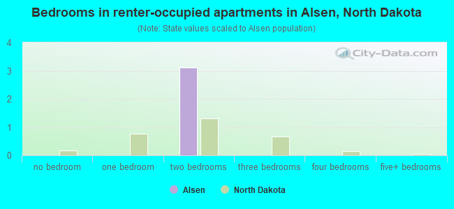 Bedrooms in renter-occupied apartments in Alsen, North Dakota