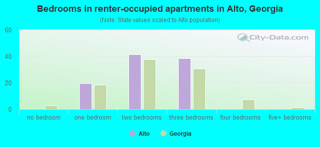 Bedrooms in renter-occupied apartments in Alto, Georgia