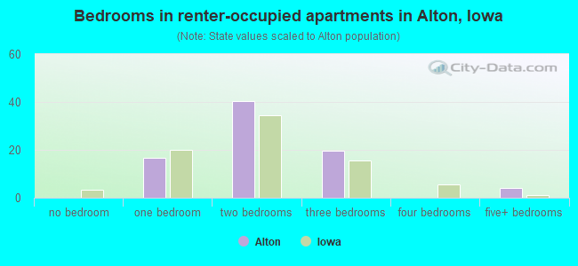 Bedrooms in renter-occupied apartments in Alton, Iowa