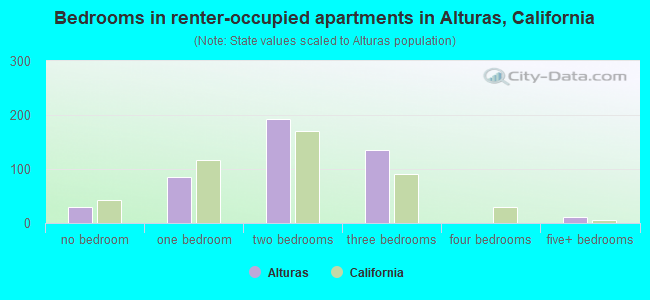Bedrooms in renter-occupied apartments in Alturas, California