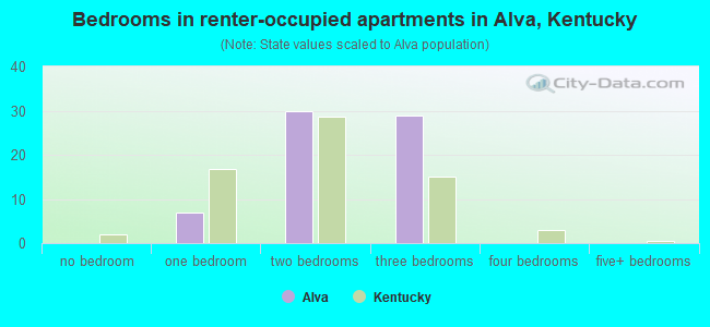 Bedrooms in renter-occupied apartments in Alva, Kentucky
