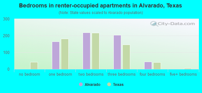 Bedrooms in renter-occupied apartments in Alvarado, Texas