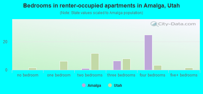 Bedrooms in renter-occupied apartments in Amalga, Utah