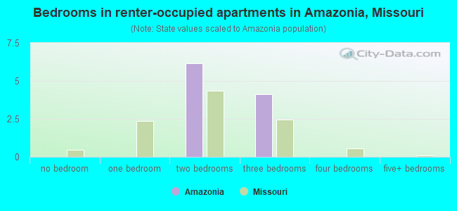 Bedrooms in renter-occupied apartments in Amazonia, Missouri