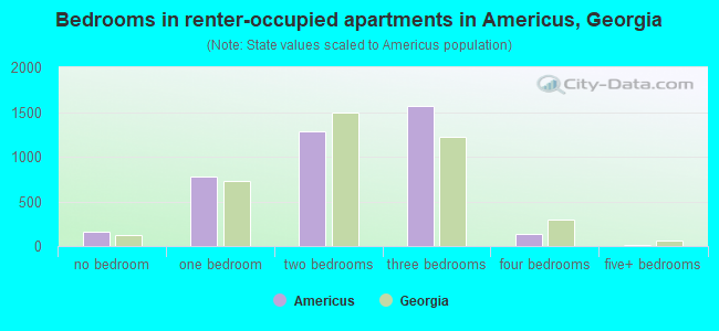 Bedrooms in renter-occupied apartments in Americus, Georgia