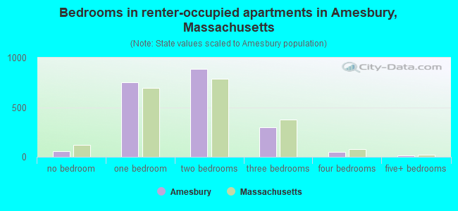 Bedrooms in renter-occupied apartments in Amesbury, Massachusetts
