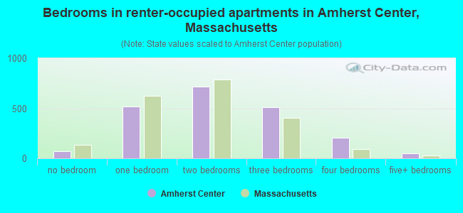 Bedrooms in renter-occupied apartments in Amherst Center, Massachusetts