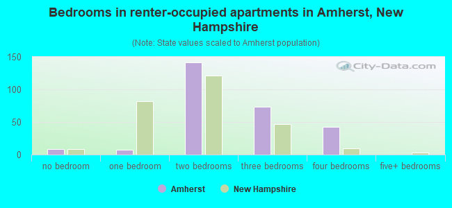Bedrooms in renter-occupied apartments in Amherst, New Hampshire