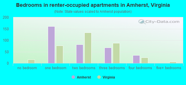 Bedrooms in renter-occupied apartments in Amherst, Virginia