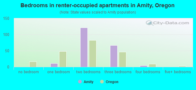 Bedrooms in renter-occupied apartments in Amity, Oregon