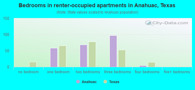 Bedrooms in renter-occupied apartments in Anahuac, Texas