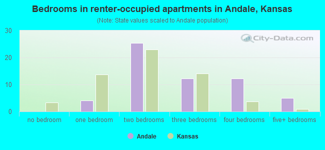 Bedrooms in renter-occupied apartments in Andale, Kansas