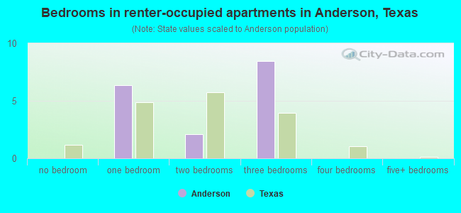 Bedrooms in renter-occupied apartments in Anderson, Texas