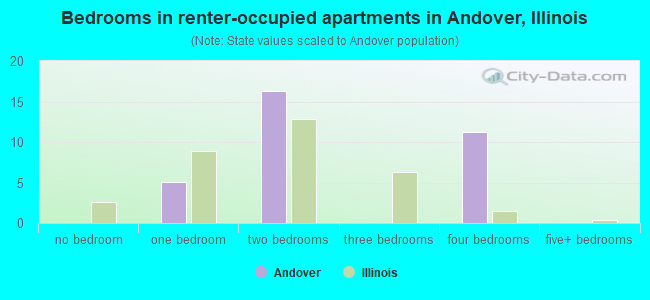 Bedrooms in renter-occupied apartments in Andover, Illinois