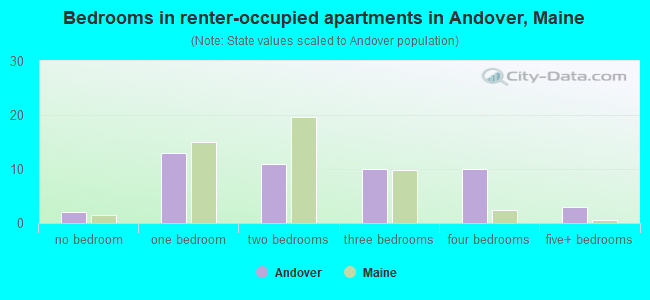 Bedrooms in renter-occupied apartments in Andover, Maine