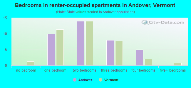 Bedrooms in renter-occupied apartments in Andover, Vermont