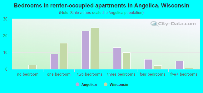 Bedrooms in renter-occupied apartments in Angelica, Wisconsin