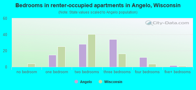 Bedrooms in renter-occupied apartments in Angelo, Wisconsin