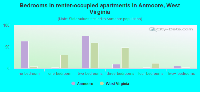Bedrooms in renter-occupied apartments in Anmoore, West Virginia