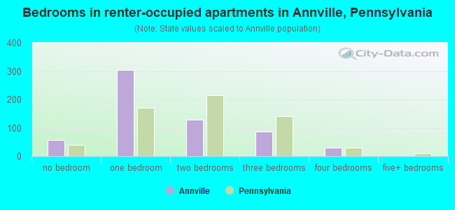 Bedrooms in renter-occupied apartments in Annville, Pennsylvania