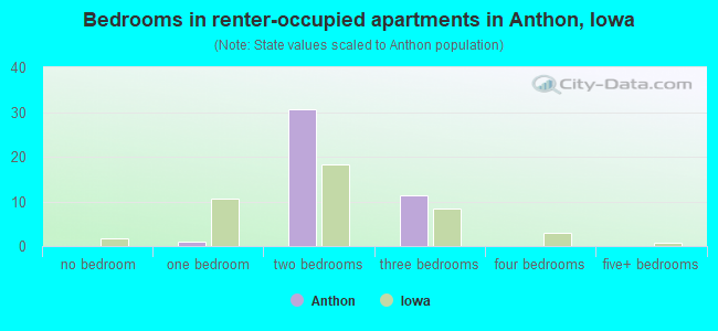 Bedrooms in renter-occupied apartments in Anthon, Iowa