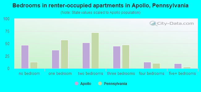 Bedrooms in renter-occupied apartments in Apollo, Pennsylvania