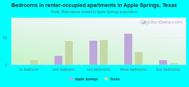 Bedrooms in renter-occupied apartments in Apple Springs, Texas