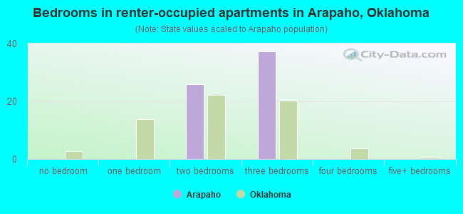 Bedrooms in renter-occupied apartments in Arapaho, Oklahoma