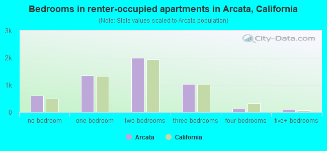 Bedrooms in renter-occupied apartments in Arcata, California