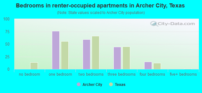 Bedrooms in renter-occupied apartments in Archer City, Texas