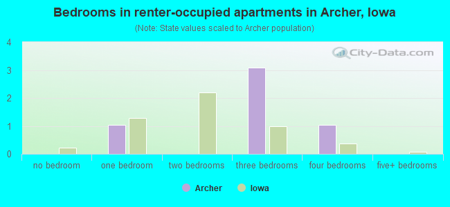 Bedrooms in renter-occupied apartments in Archer, Iowa