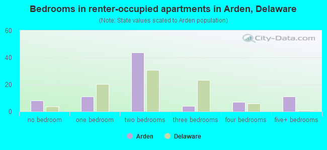 Bedrooms in renter-occupied apartments in Arden, Delaware